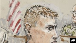 Artist's sketch of U.S. Army Staff Sergeant Calvin Gibbs in court (File)