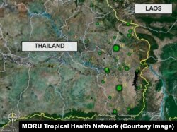Green spots locate confirmed melioidosis cases in Thailand’s Ubon Ratchathani province.