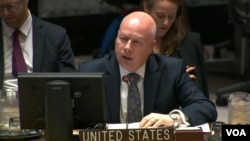 جیسون گرینبلات نماینده آمریکا در امور صلح خاورمیانه در نشست شورای امنیت سازمان ملل متحد