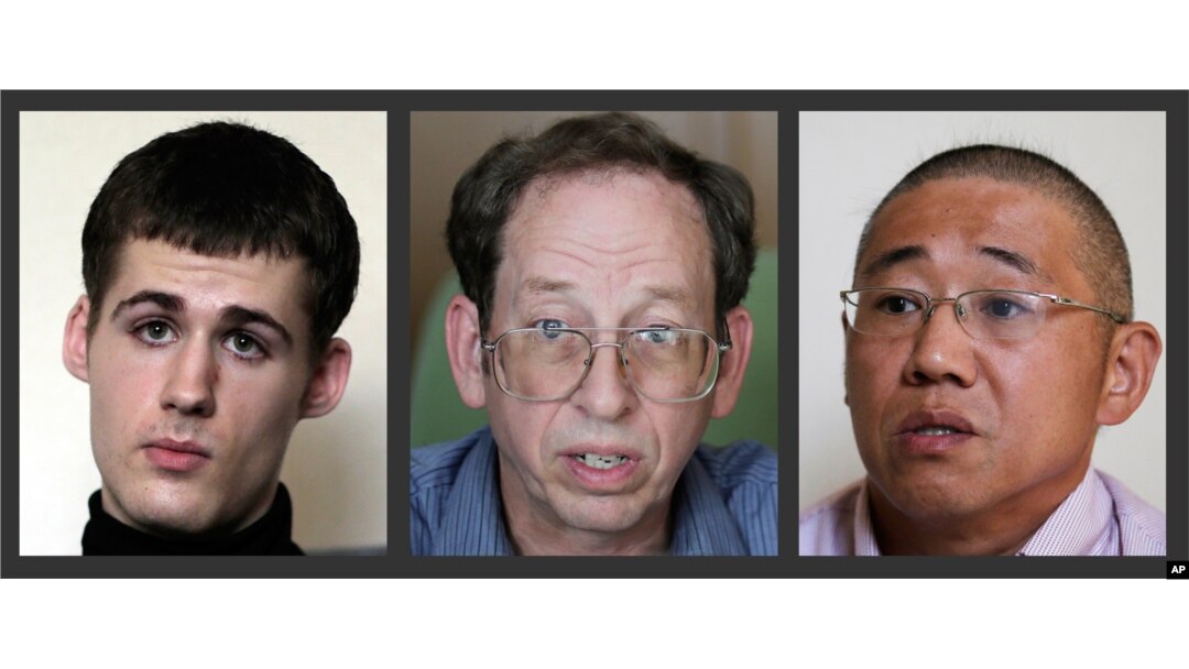 Dari kiri ke kanan, Matthew Miller, Jeffrey Fowle dan Kenneth Bae.