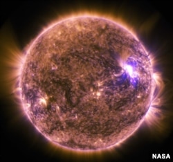 The sun emitted a mid-level solar flare, an M7.9-class, peaking at 4:16 a.m. EDT on June 25, 2015. NASA’s Solar Dynamics Observatory, which watches the sun constantly, captured an image of the event. (Image Credit: NASA/SDO)