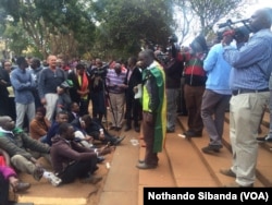 A large number of people seen today outside the Harare magistrates' court.