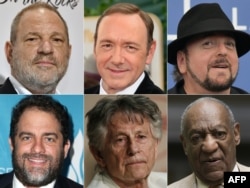(COMBO) This combination of recent file photos created on November 3, 2017 shows(L-R from top) : US film producer Harvey Weinstein, actor Kevin Spacey, Director James Toback, Producer Brett Ratner, French-Polish director Roman Polanski and comedian Bill C