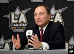 NHL Commissioner Gary Bettman speaks during a news conference at Staples Center, Jan. 28, 2017, in Los Angeles.