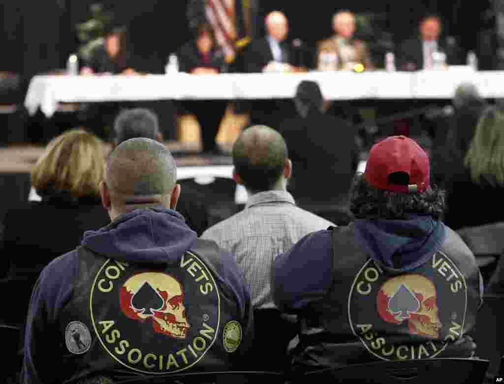 Veterans listen as the House Veterans&#39; Affairs Subcommittee on Oversight and Investigations holds a hearing in Concord, New Hampshire. The committee met to discuss pain management and best practices for prescribing opioids to veterans in order to prevent addiction.