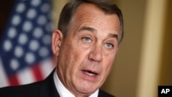 House Speaker John Boehner of Ohio responds to President Barack Obama's intention to spare millions of illegal immigrants from deportation, Washington, Nov. 21, 2014.