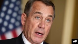 House Speaker John Boehner of Ohio responds to President Barack Obama's intention to spare millions of illegal immigrants from being deported, Nov. 21, 2014.