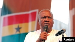 Ghanaian newly elected President John Dramani Mahama gives a speech as he attends a victory rally to thank the supporters of NDC in Accra December 10, 2012. 