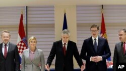 Lideri regiona Bakir Izbetbegović, Kolinda Grabar Kitarović, Dragan Čović, Aleksandar Vučić i Mladen Ivanić na sastanku u Mostaru. 