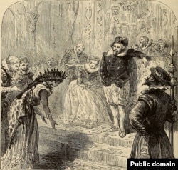 A fanciful 1875 imagining of Pocahontas' presentation in the royal British court.