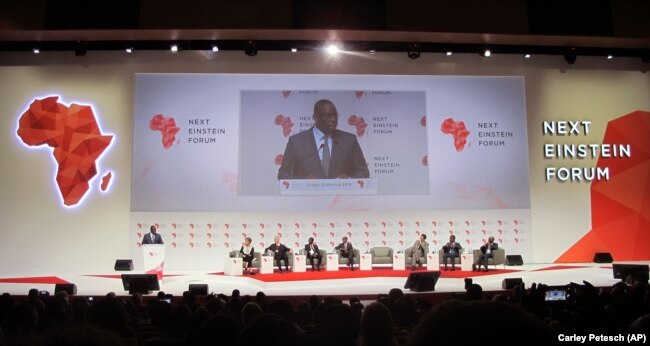 Senegal President Macky Sall spoke at the forum for Next Einstein fellows held in Diamniadio, Senegal, Tuesday, March 8, 2016.