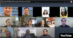 Lễ trao giải của Mạng lưới Nhân quyền Việt Nam 2020, ngày 21/11/2020. YouTube AnTam Nguyen