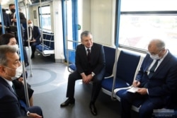 Uzbek President Shavkat Mirziyoyev checking out a new line in Tashkent metro, Aug 29, 2020