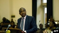  Minister of Finance Mthuli Ncube presents his budget statement in the Parliament of Zimbabwe, Nov. 22, 2018, in Harare.