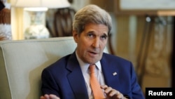 FILE - U.S. Secretary of State John Kerry talks to the media after a meeting with Saudi Foreign Minister Adel al-Jubeir at the State Department in Washington, July 16, 2015.