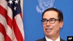 Steven Mnuchin, U.S. Treasury secretary speaks to media at the G20 Finance Minister and Central Bank Governors Meeting, June 8, 2019, in Fukuoka, Japan.