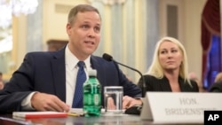 FILE - Rep. James Bridenstine, R-Okla., administrator of NASA, testifies at his nomination hearing in Washington, Nov. 1, 2017. On Wednesday, Bridenstine says NASA is talking with private companies about taking over the space lab after 2025.