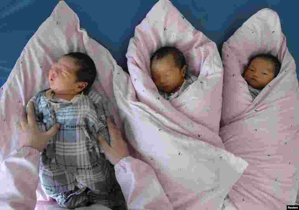 中国江苏省淮安市一家医院的新生儿（2008年3月3日）。