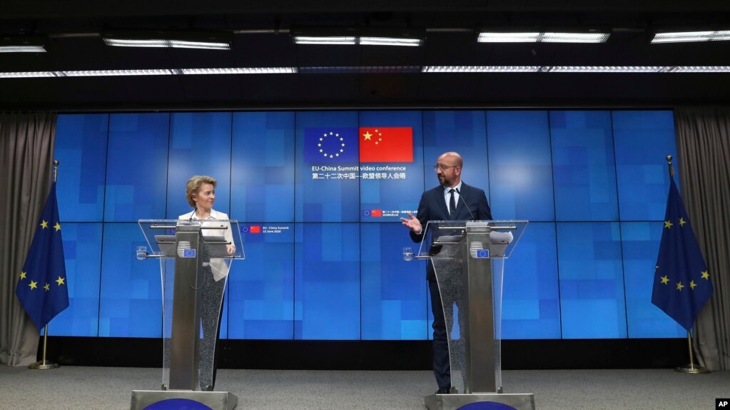 中国与欧盟2020年6月举行峰会（媒体联访照片）(photo:VOA)