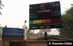 Air pollution monitoring boards in Delhi, India, show readings of deadly pollutants such as particulate matter at severe levels, Nov. 6, 2016.