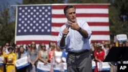 Republican presidential candidate, former Massachusetts Governor Mitt Romney campaigns at Van Dyck Park in Fairfax, Virginia, September 13, 2012.