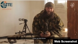A screenshot depicts a Dagestani sniper instructor from a Furat Media propaganda video, released on July 14, distributed by the SITE Intelligence Group.