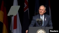 Former U.S. President George W. Bush speaks during an event commemorating the 20th anniversary of the September 11,
