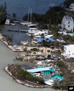 Escombros de una vivienda destruida en Key Largo, Florida, luego del paso del huracán Irma. Sept. 11, 2017.