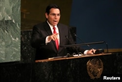 Israeli Ambassador to the United Nations Danny Danon addresses a United Nations General Assembly meeting at U.N. headquarters in New York, June 13, 2018.