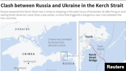 Bản đồ chỉ cầu băng qua eo biển Kerch nối Nga với Crimea.