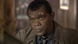 This image released by Disney-Marvel shows Samuel L. Jackson as a younger Nick Fury in a scene from the film 