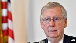 Senate Majority Leader Mitch McConnell, R-Ky., speaks at the Lincoln Day Dinner, June 30, 2017, in Elizabethtown, Ky.