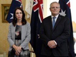 PM Selandia Baru, Jacinda Ardern (kiri) bersama PM Australia Scott Morrison di Sydney, Australia, 28 Februari 2020. (Foto: dok)