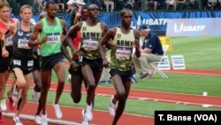 U.S. Army soldier-athletes Shadrack Kipchirchir and Paul Chelimo competing in the 5,000-meters at the 2016 U.S. Olympic Track and Field Team Trials on July 9. Spc. Chelimo punched his ticket to the Rio Olympics in this race.