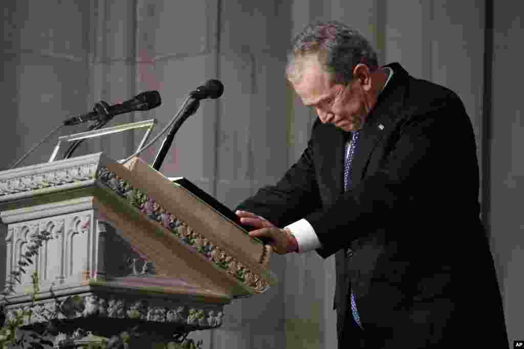 Former President George W. Bush speaks at the State Funeral for his father, former President George H.W. Bush, at the National Cathedral, Dec. 5, 2018.