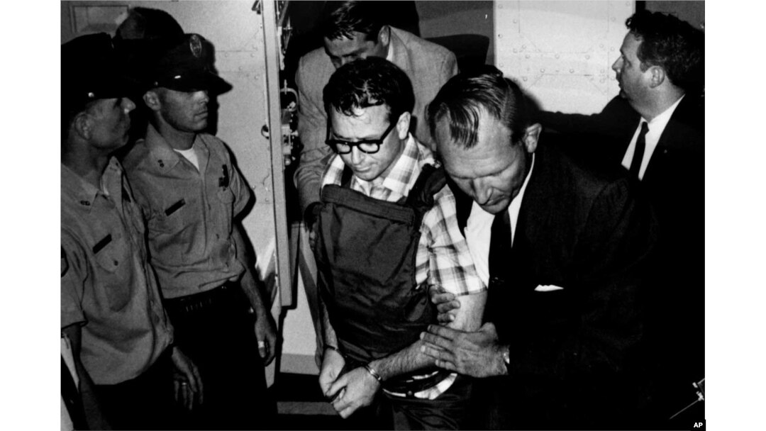 James Earl Ray being transported in Memphis, Tennessee, in this 1968 photo released by the Shelby County Register's office, March 31, 2011.