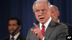 Attorney General Jeff Sessions speaks during a news conference at the Justice Department in Washington.
