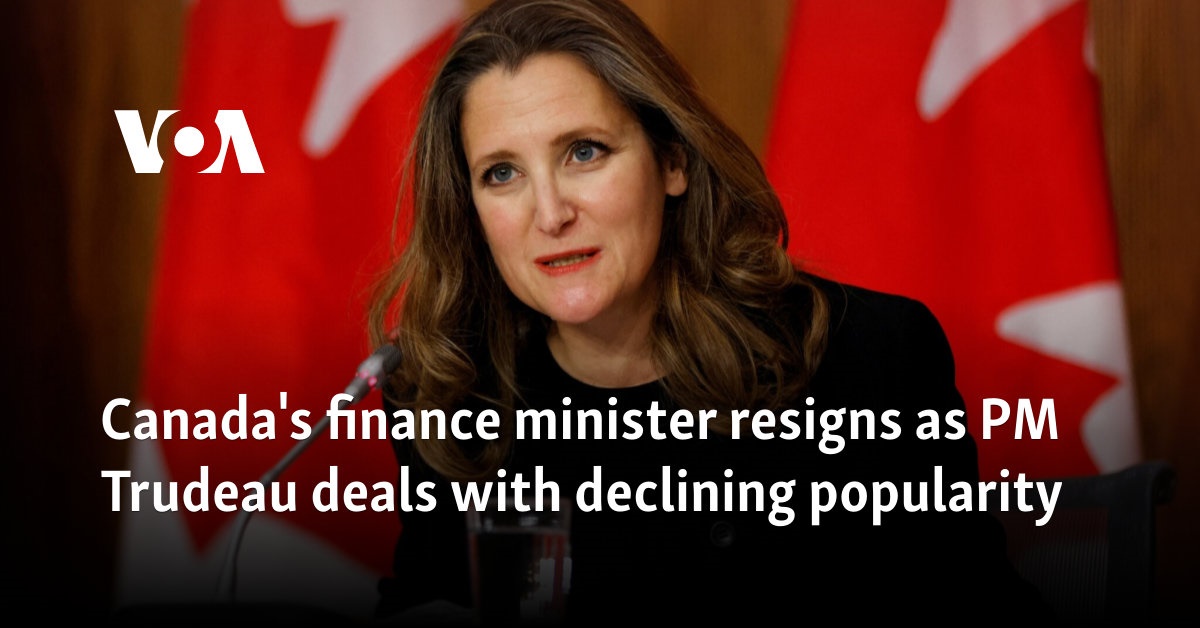 Canada's finance minister resigns as PM Trudeau deals with declining popularity