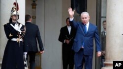 Le Premier ministre israélien Benjamin Netanyahu à l'Elysée à Paris le 11 novembre 2018.