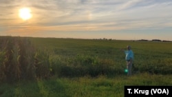 Keith Puntenney, a plaintiff in a case against the Iowa Utilities Board, points to where the Dakota Access Pipeline was installed on his property about an hour from the state's capital, Sept. 7, 2018. He says permission was illegally granted for the Dakota Access Pipeline to be put in, despite not all landowners being on board.