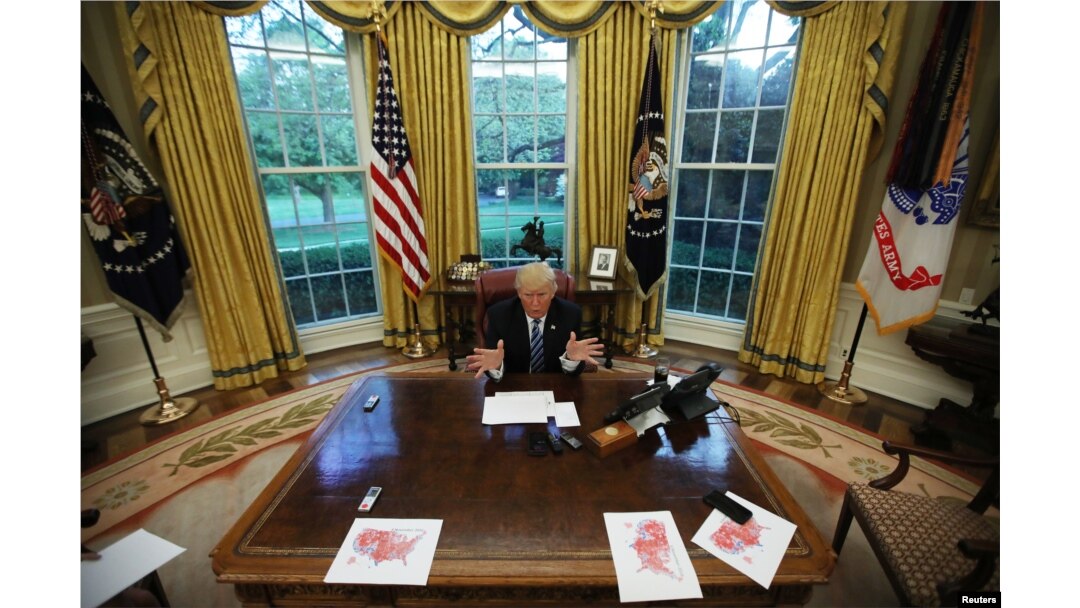 U.S. President Donald Trump speaks during an interview with Reuters in the Oval Office of the White House in Washington, April 27, 2017.