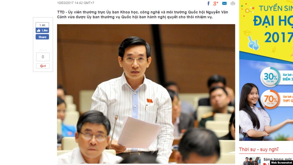 Đại biểu Quốc hội Nguyễn Văn Cảnh - Ảnh chụp từ màn hình báo Tuổi Trẻ Online.