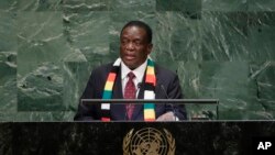 Le président du Zimbabwe, Emmerson Mnangagwa, devant l'Assemblée des Nations Unies le 26 septembre 2018.