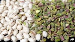 FILE - Pistachio nuts are displayed at the headquarters of Primex International Trading Corp. in Los Angeles, California.