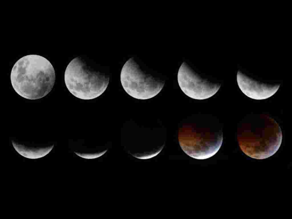 A combination of photographs shows the gradual lunar eclipse ending with a total eclipse as seen over the skies of Mexico City December 21, 2010. During the eclipse, the Earth lined up directly between the Sun and the Moon, casting Earth's shadow over the