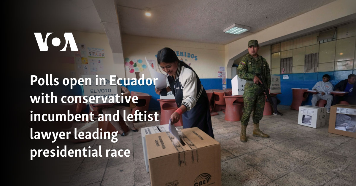 Polls open in Ecuador with conservative incumbent and leftist lawyer leading presidential race 