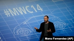 Co-founder and CEO of Whatsapp Jan Koum speaks during a conference at the Mobile World Congress, the world's largest mobile phone trade show in Barcelona, Spain.