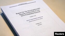 The Report on the Investigation into Russian Interference in the 2016 Presidential Election is pictured in New York, April 18, 2019.