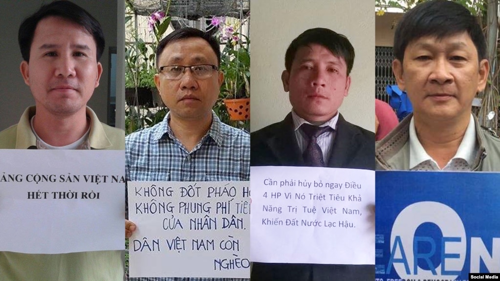 Các nhà hoạt động đang bị chính quyền Việt Nam giam cầm, từ trái sang: Phạm Văn Trội, Nguyễn Bắc Truyển, Nguyễn Trung Tôn, và Trương Minh Đức.