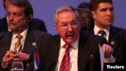 رائول کاسترو در اجلاس جامعه کشورهای آمریکای لاتین و کارائیب در کاستاریکا - ۸ بهمن ۱۳۹۳ 